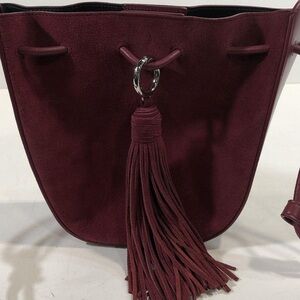 Women’s Rebecca Minkoff Elegant Burgundy Suede Drawstring Crossbody Shoulder Bag
